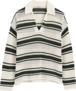Madewell Stripe Johnny Collar Open Stitch Sweater