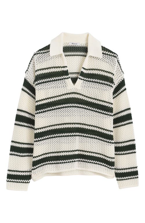 Madewell Open-stitch Johnny Collar Sweater In Summit Green Stripe