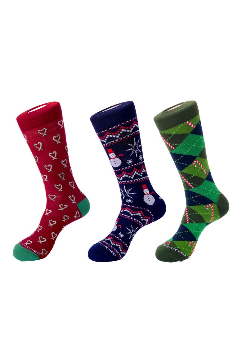 3-Pack Holiday Crew Socks, Main, color, RED BLUE GREEN