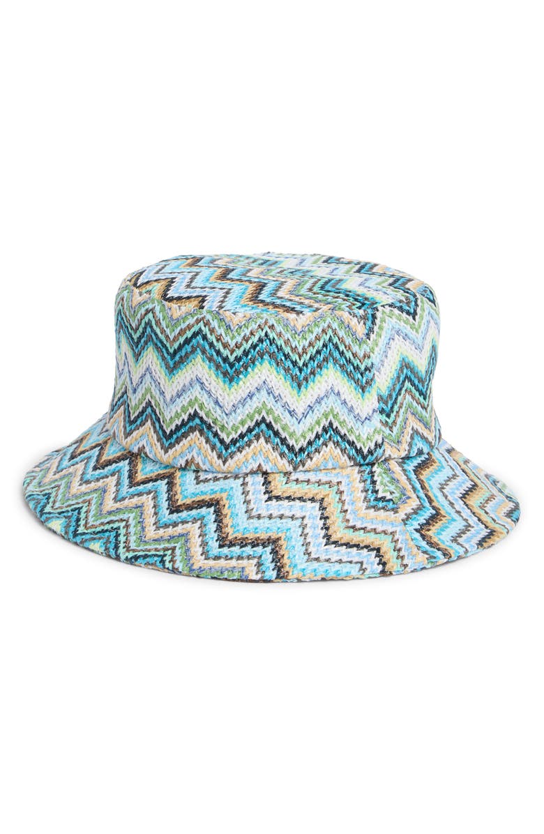 Steve Madden Straw Bucket Hat, Alternate, color, Blue Multi