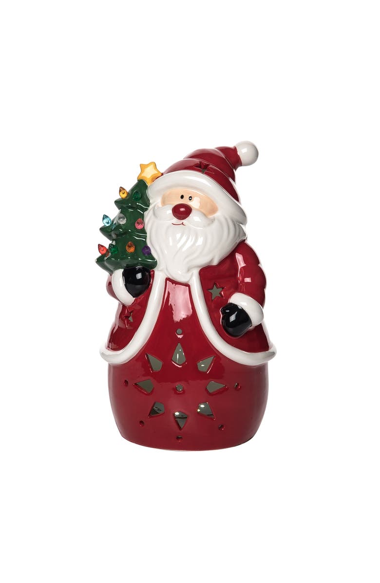 Transpac Multicolor Light Up Santa Tree Ceramic Decorative Figurine, Alternate, color, Red