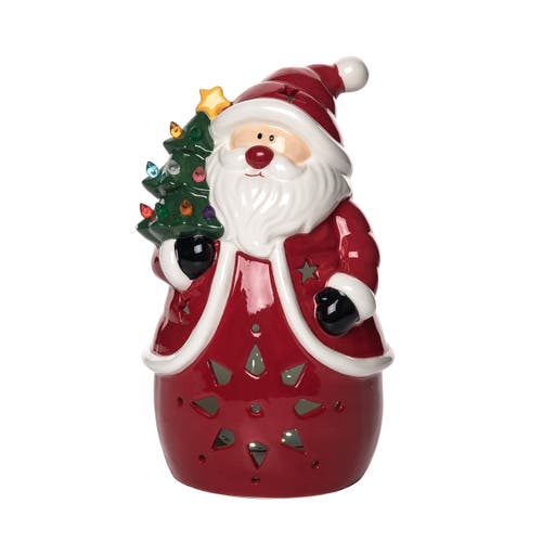 Transpac Multicolor Light Up Santa Tree Ceramic Decorative Figurine In Multi