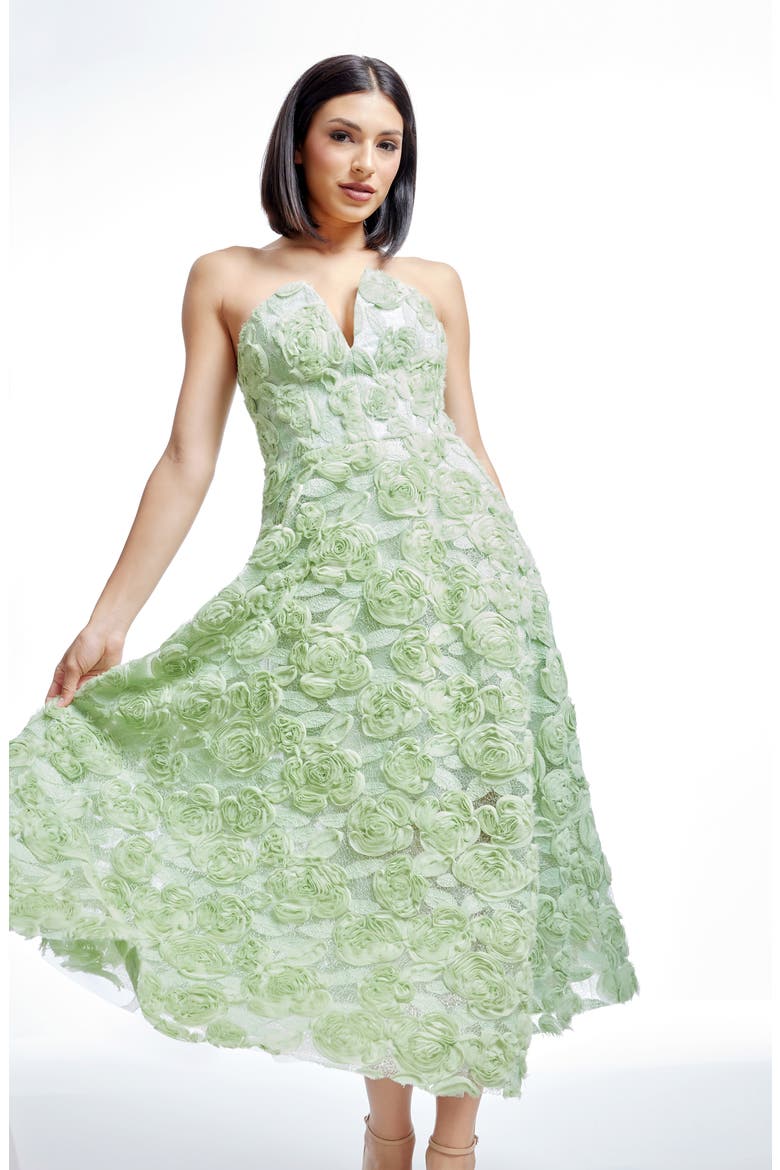 Briella Rosette Strapless Fit & Flare Dress, Alternate, color, SAGE