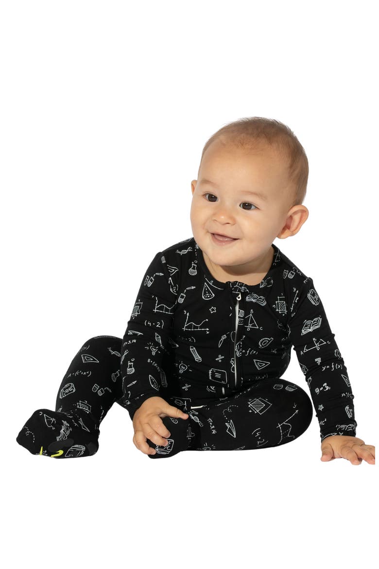 Kids' Back To School Fitted One-Piece Convertible Pajamas, Alternate, color, BLACK