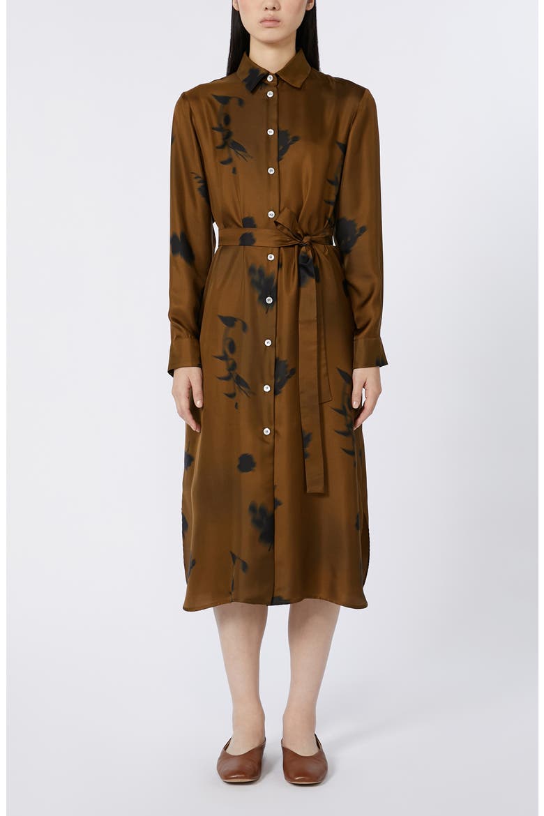 Jadi Print Tie Waist Silk Shirtdress, Main, color, OLIVE GREEN