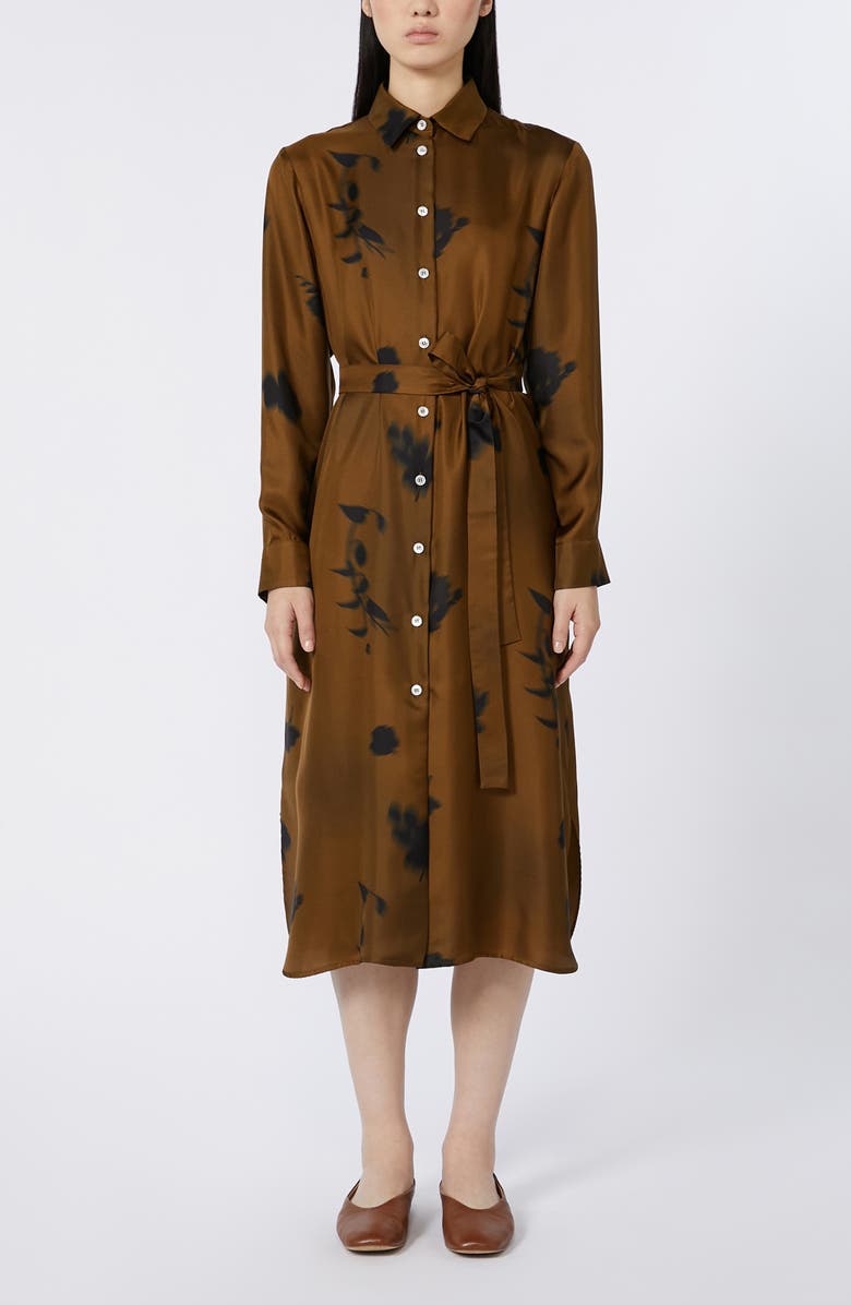 MM by Max Mara Jadi Print Tie Waist Silk Shirtdress, Main, color, Olive Green