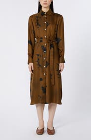 MM by Max Mara Jadi Print Tie Waist Silk Shirtdress