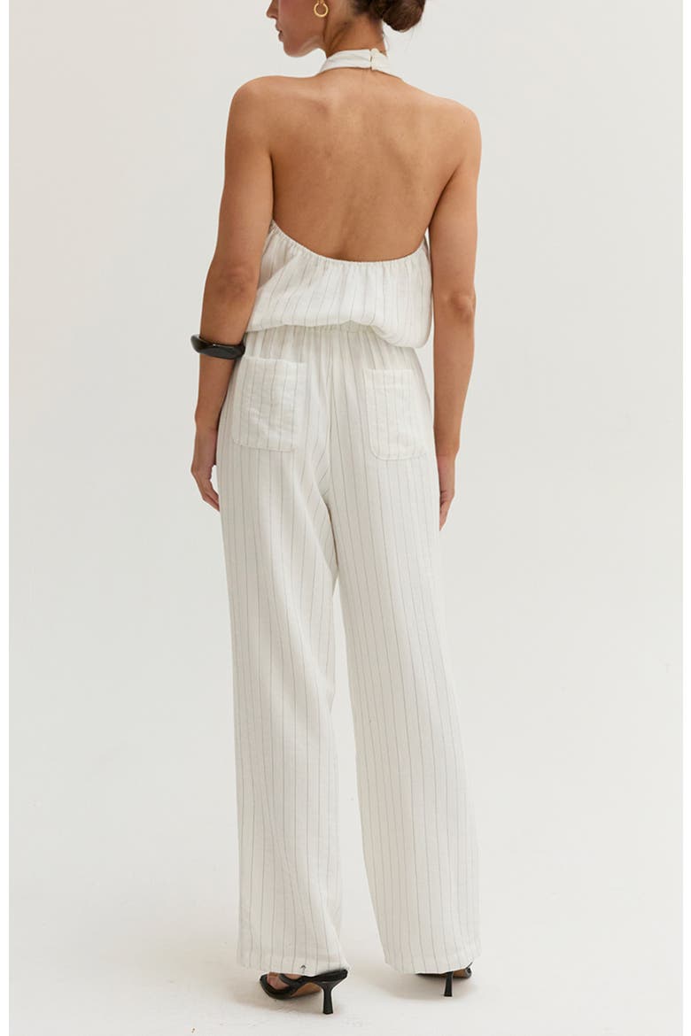 Pinstripe Halter Linen Blend Jumpsuit, Alternate, color, White