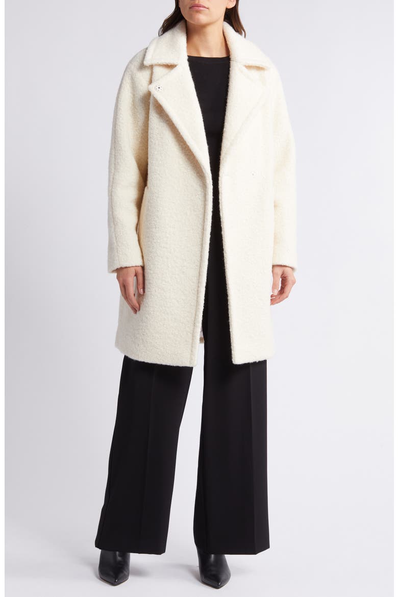 Walker Notch Lapel Longline Bouclé Coat, Alternate, color, CREAM