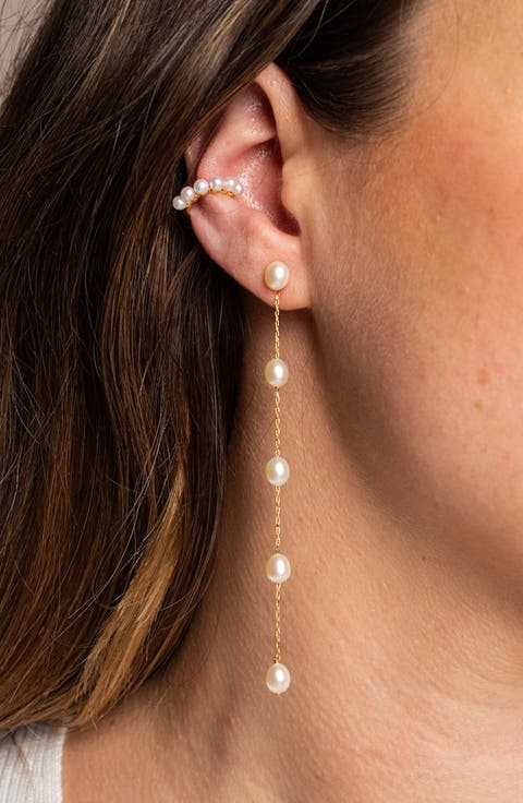 Delicate Freshwater Pearl Linear Drop Earrings