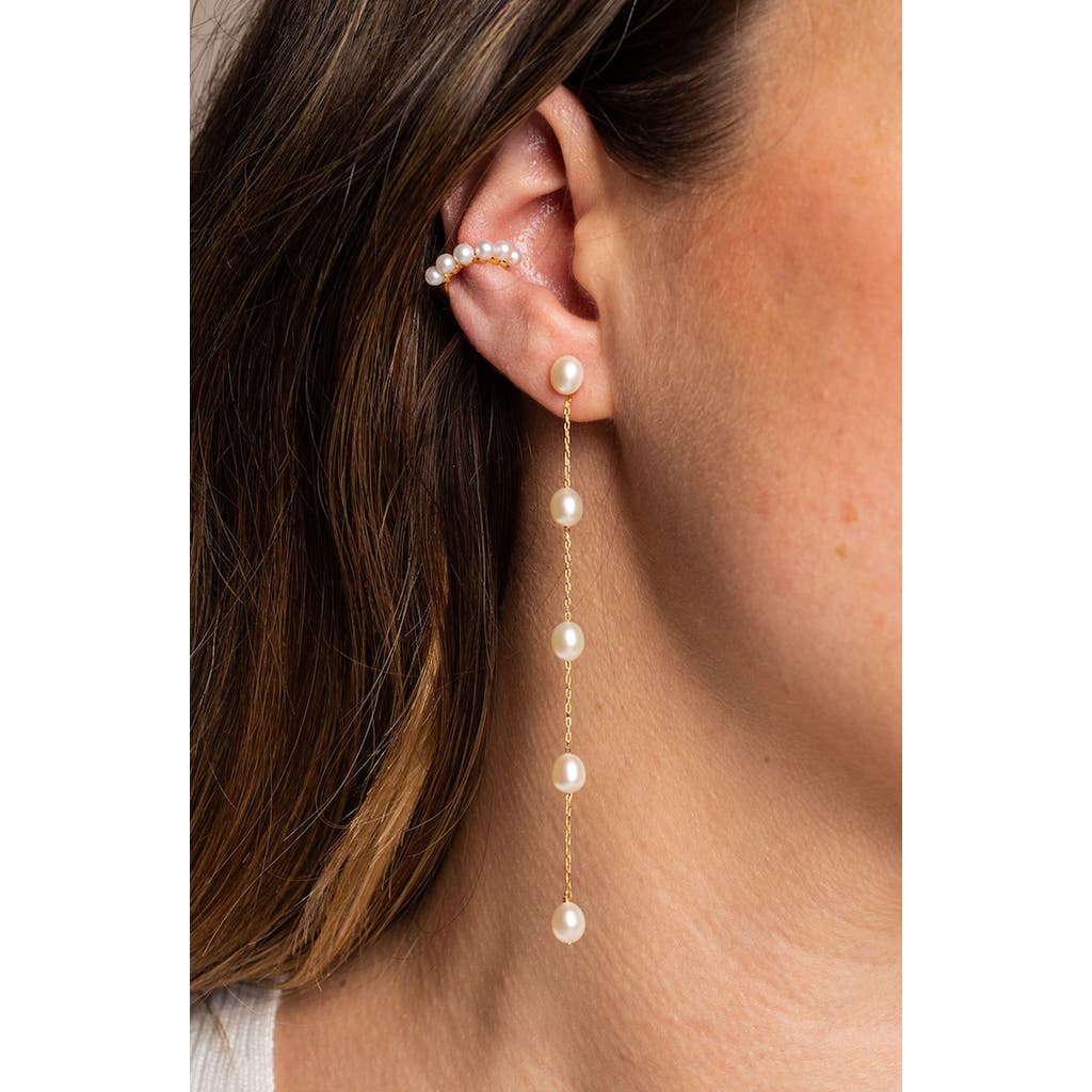 Local Eclectic Delicate Freshwater Pearl Linear Drop Earrings In White