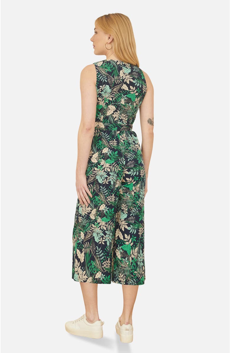 Yumi Sleeveless Leaf Print Culotte Jumpsuit, Alternate, color, Navy