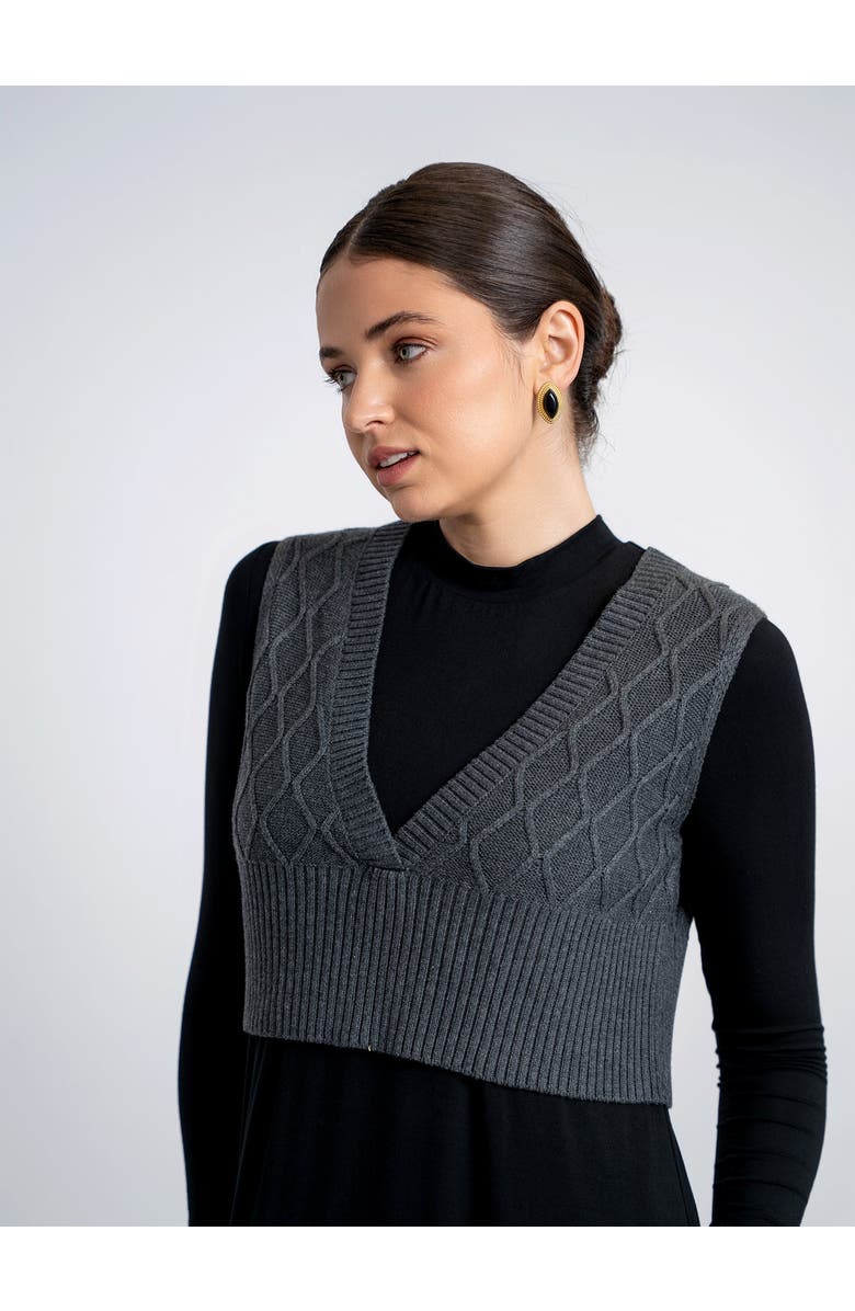 Noni Textured Knit Deep V-Neck Ribbed Hem Vest, Alternate, color, Black