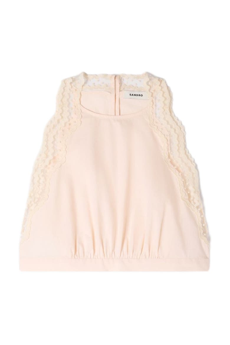 Cotton crop top with lace trim, Alternate, color, Light pink