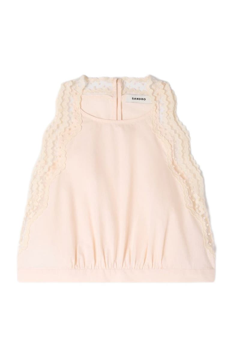 SANDRO Cotton crop top with lace trim, Alternate, color, Light Pink