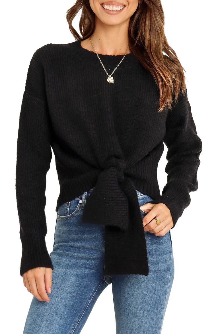 Captivate Tie Hem Sweater, Main, color, BLACK