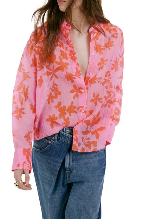 Relaxed Fit Crinkle Button-Up Shirt