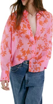 MANGO Relaxed Fit Crinkle Button-Up Shirt