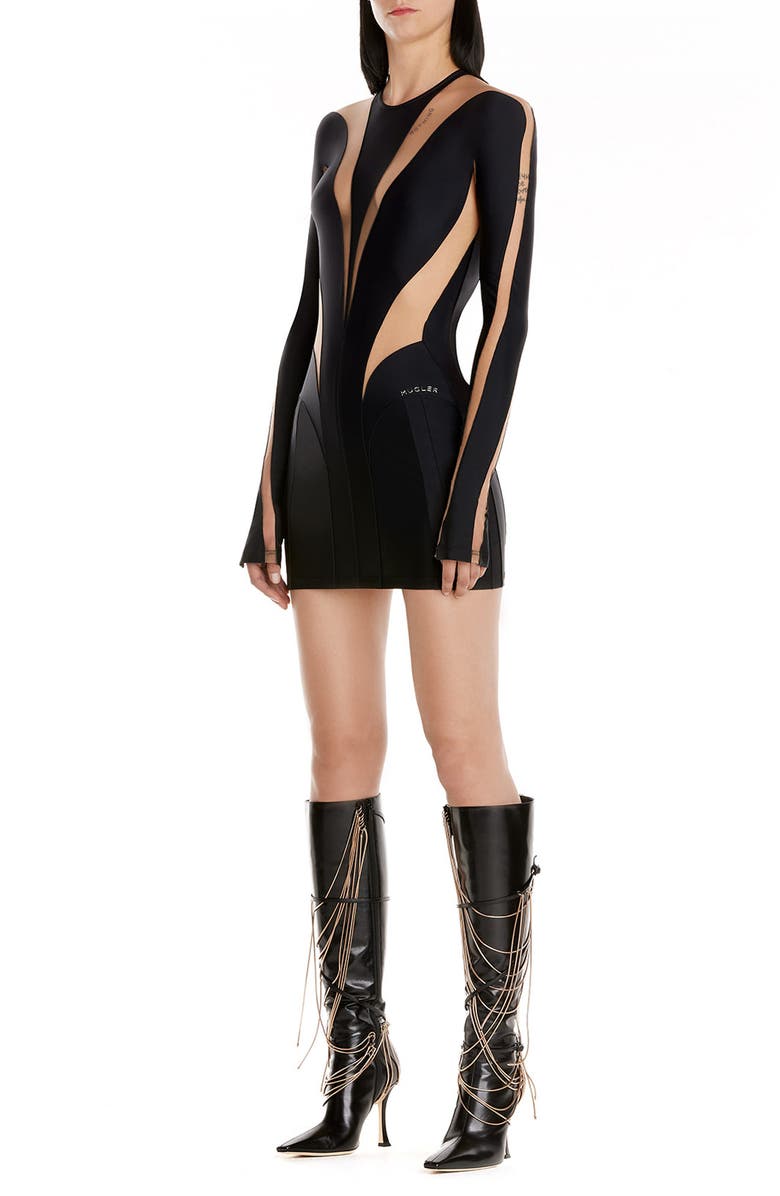 MUGLER Illusion Long Sleeve Minidress, Alternate, color,