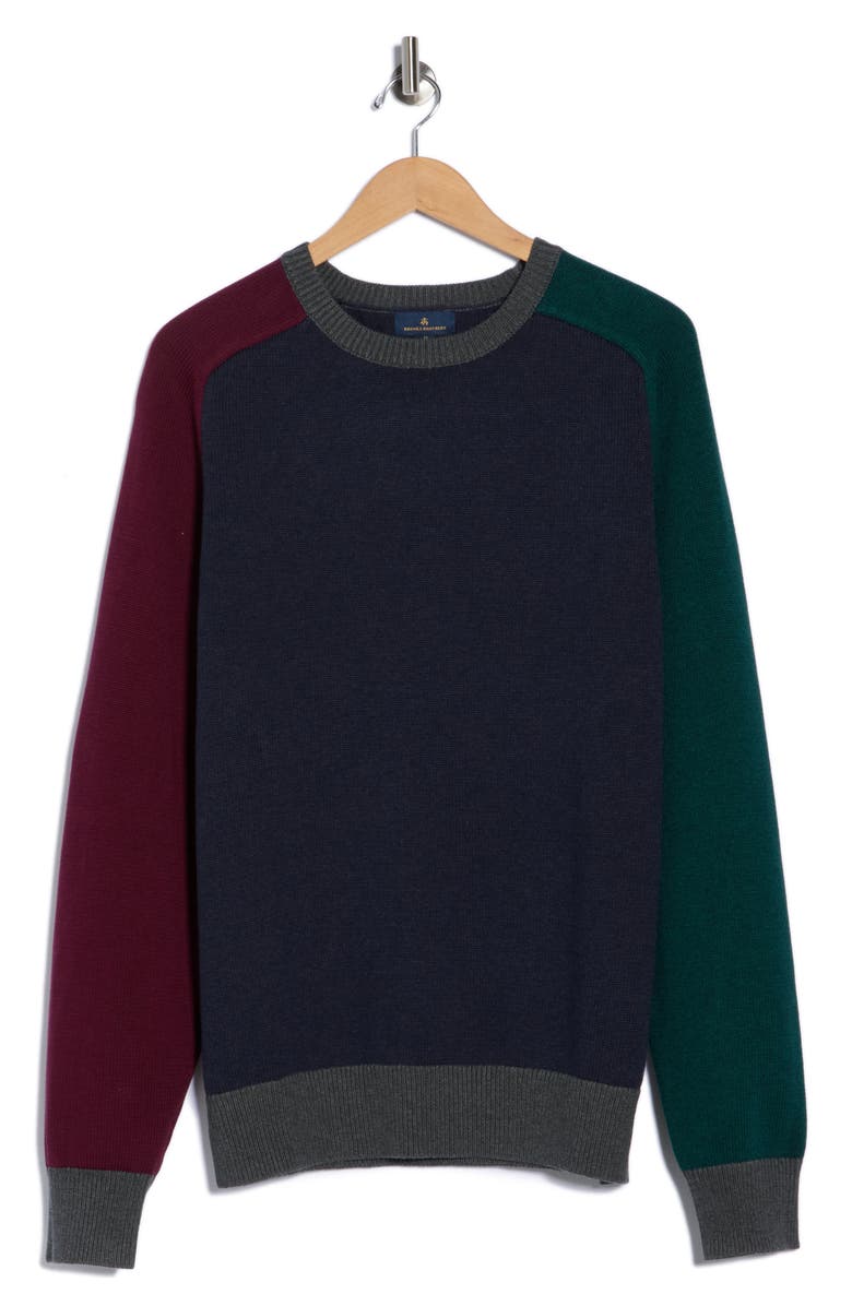 Brooks Brothers Colorblock Crewneck Sweatshirt, Alternate, color, Navy Green Burgundy Grey Fun