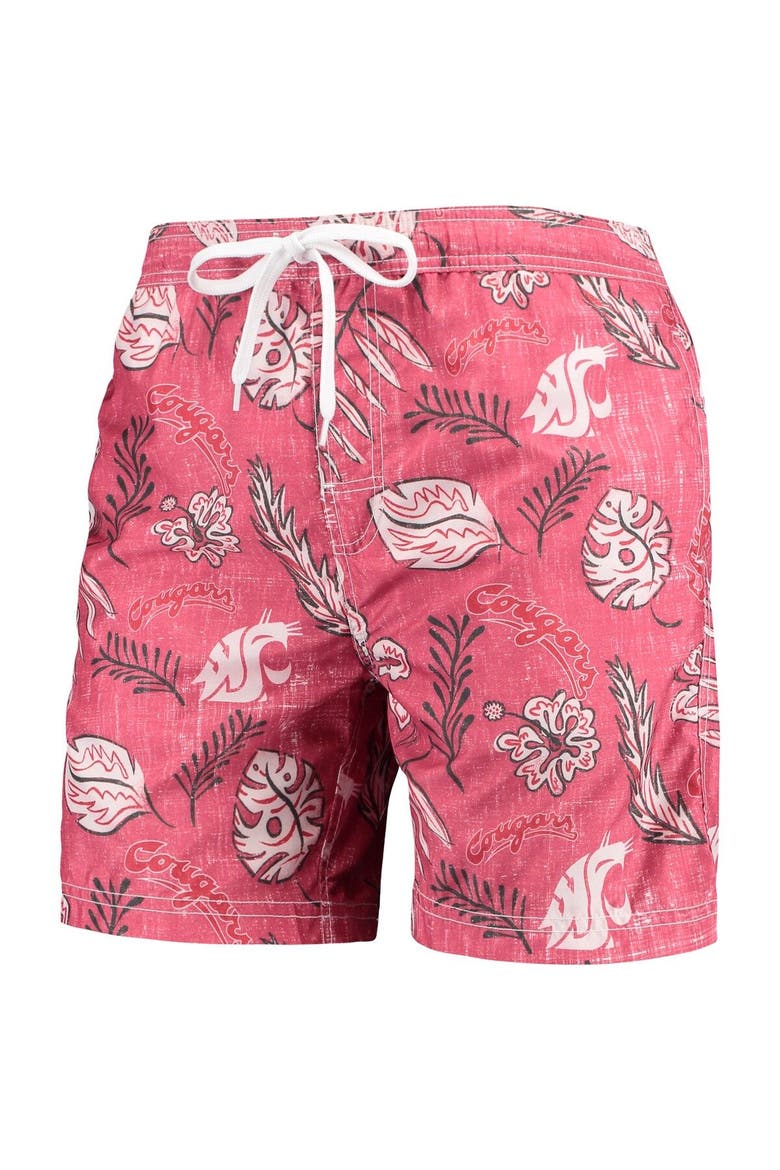 Men's Wes & Willy Crimson Washington State Cougars Vintage Floral Swim Trunks, Alternate, color, Crimson