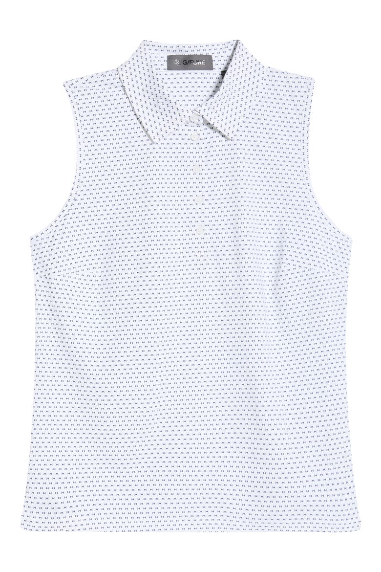 Geo 2 Silky Tech Performance Sleeveless Polo, Main, color, SNOW/ TWILIGHT