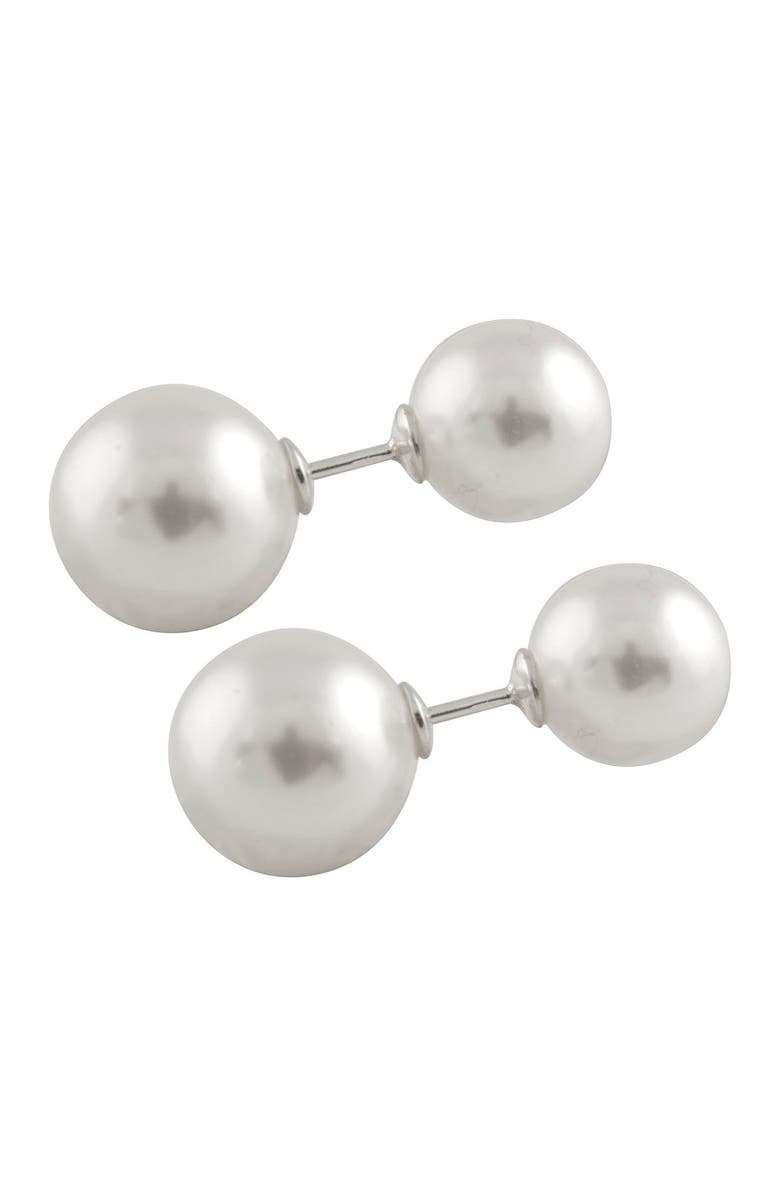 SPLENDID PEARLS Barbell Double Sided 6-8mm Freshwater Pearl Stud Earrings, Main, color,