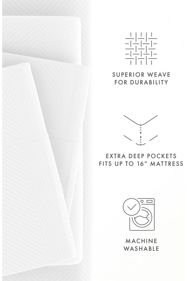 HOME SPUN Premium Chevron Embossed 4-Piece Bed Sheet Set, Alternate, color, WHITE