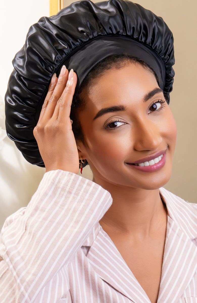 BLISSY Halo Silk Bonnet, Alternate, color, Black