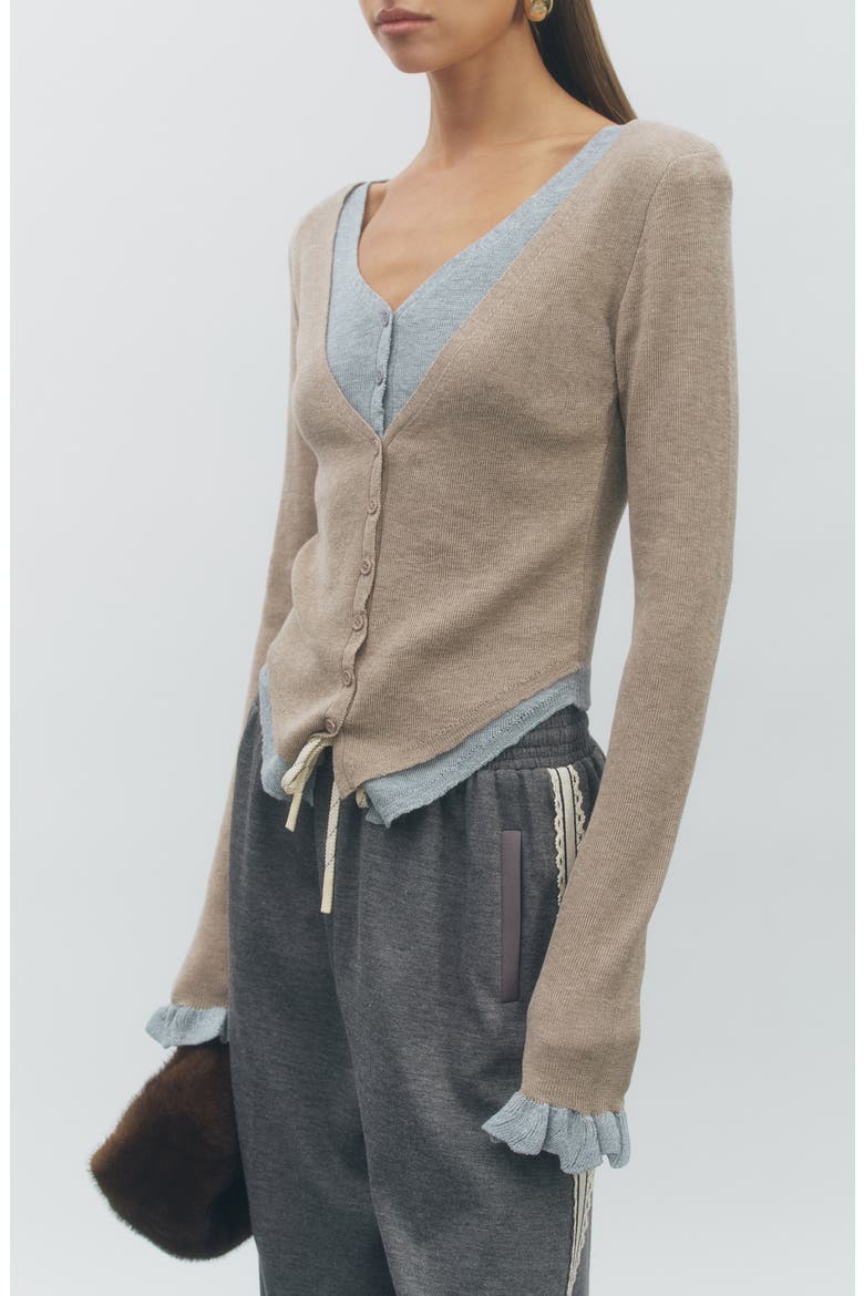 Gina Cardigan, Alternate, color, BEIGE HEATHER GREY