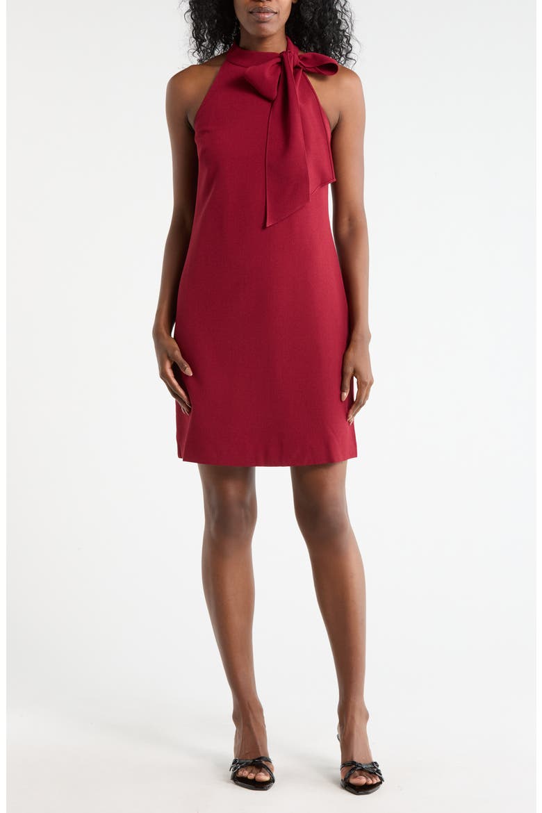 Tie Neck A-Line Dress, Main, color, BORDEAUX