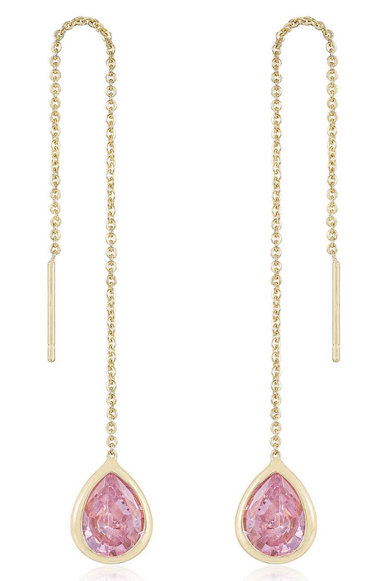 Cubic Zirconia Threader Earrings, Alternate, color, PINK