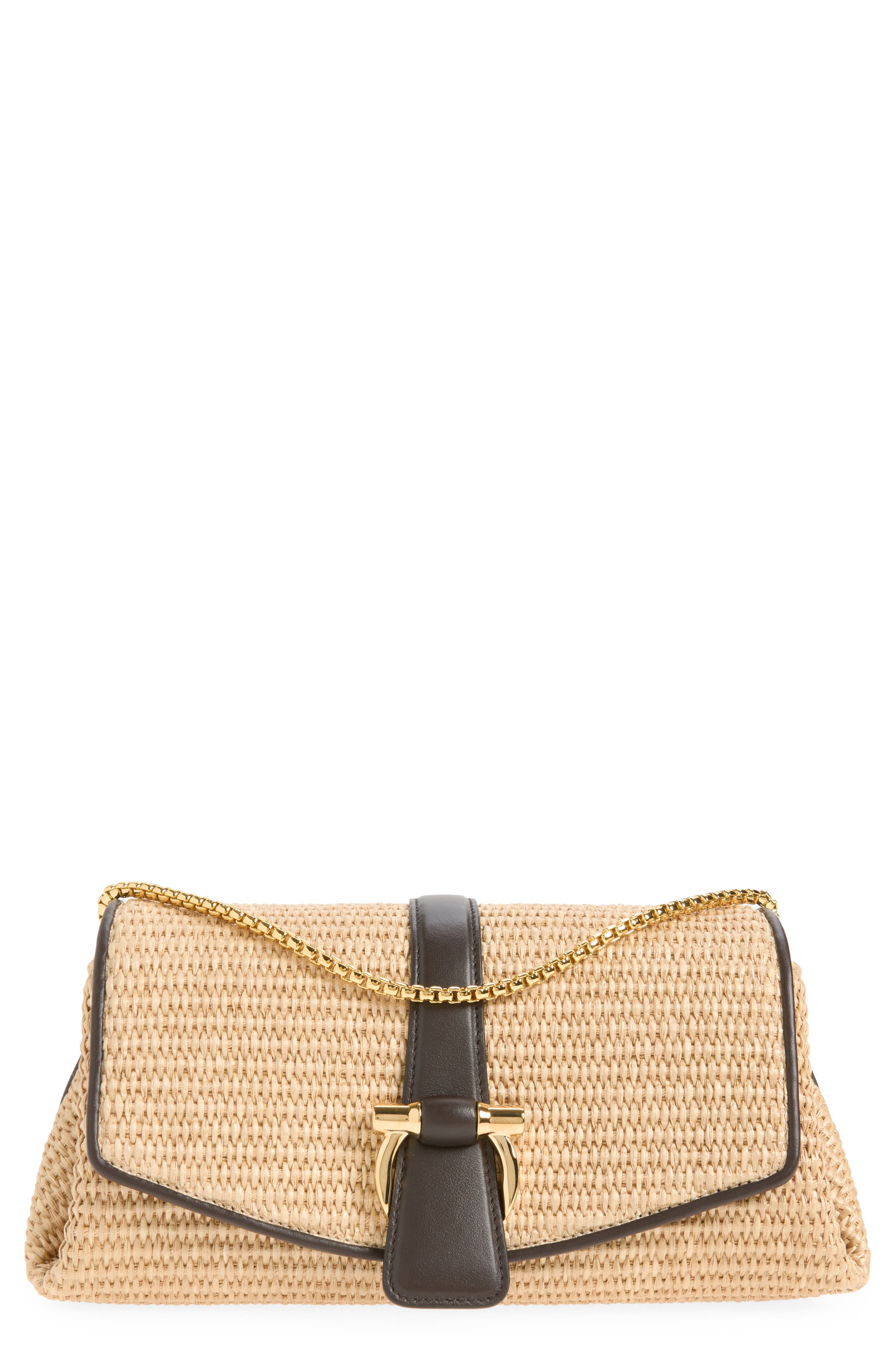 FERRAGAMO Mia Raffia Crossbody Bag, Main, color, Naturale Testa Di Moro