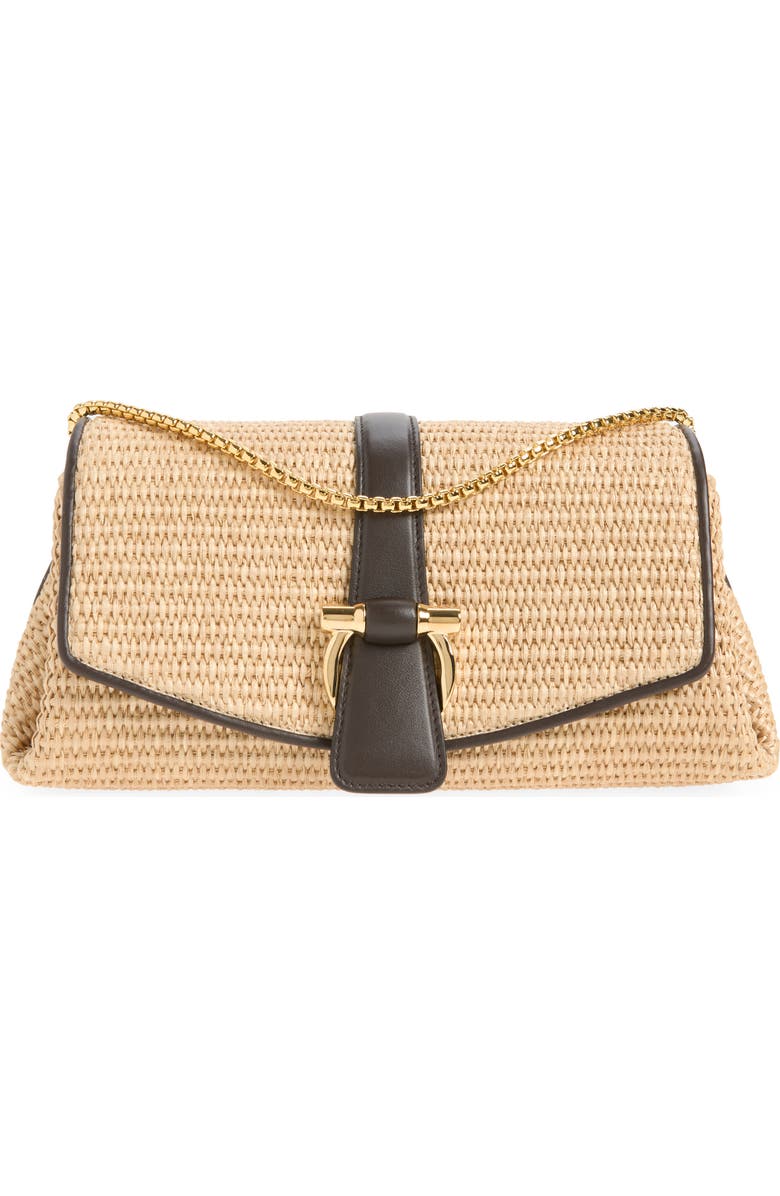 FERRAGAMO Mia Raffia Crossbody Bag, Main, color, Naturale Testa Di Moro