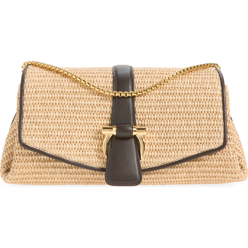 FERRAGAMO Mia Raffia Crossbody Bag in Naturale Testa Di Moro at Nordstrom