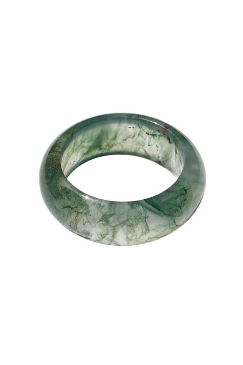 Seaweed  Green jade stone ring