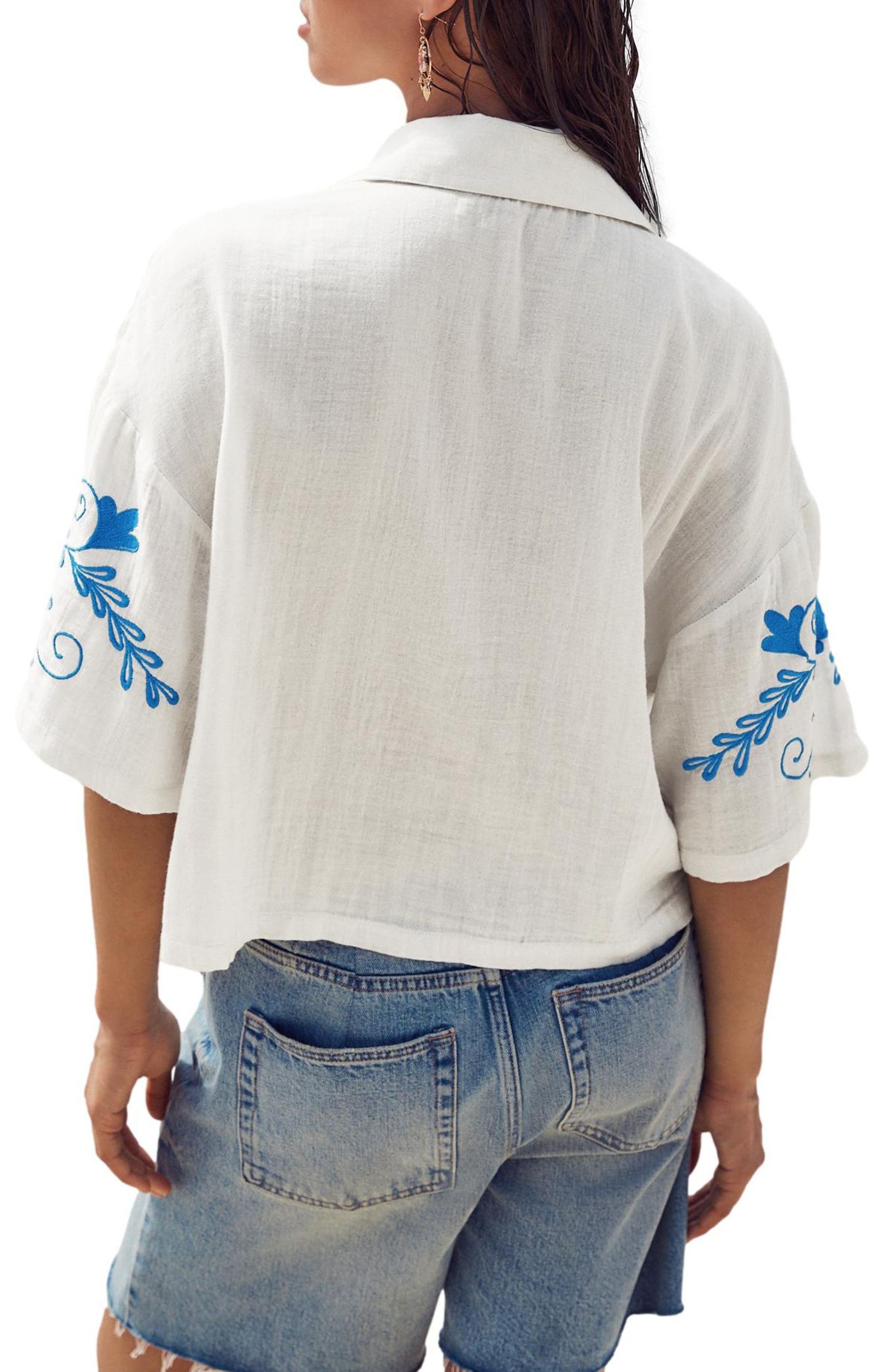 Embroidered Cotton Button-Up Camp Shirt - image 2
