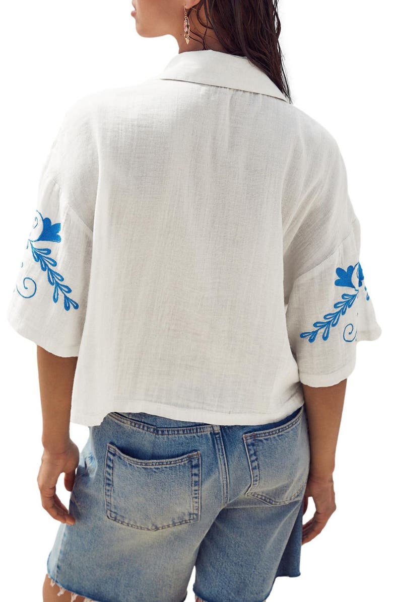 NEXT Embroidered Cotton Button-Up Camp Shirt, Alternate, color, White