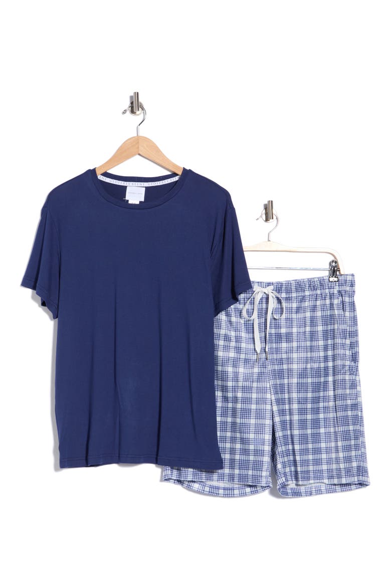 Crewneck Tee & Pajama Shorts Set, Alternate, color, MIDNIGHT BLUE / BRIGHT WHITE