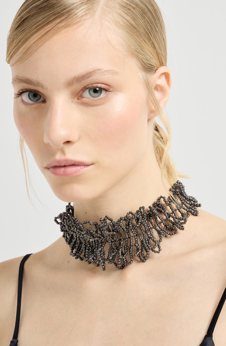 Brunello Cucinelli Sterling Silver choker, Alternate, color, Lignite Grey