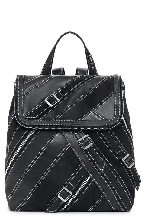 Belted Zip Faux Leather Backpack