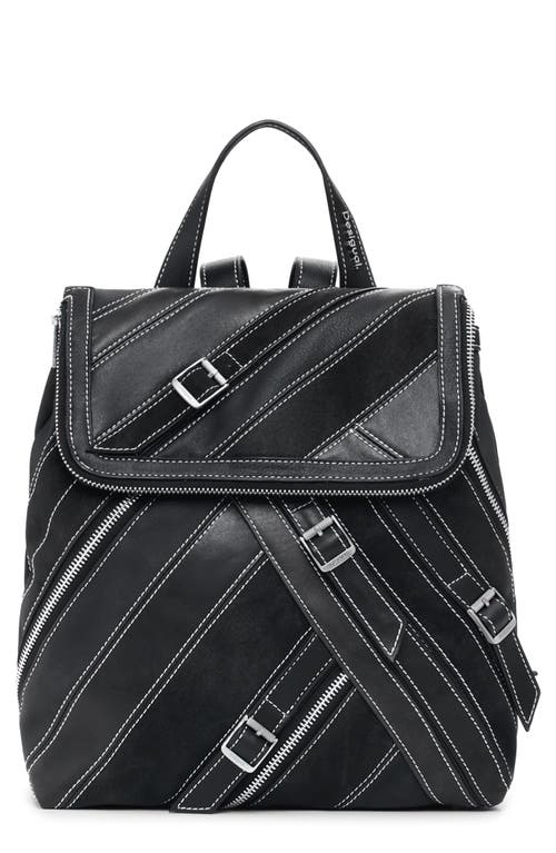 Desigual Belted Zip Faux Leather Backpack In Black