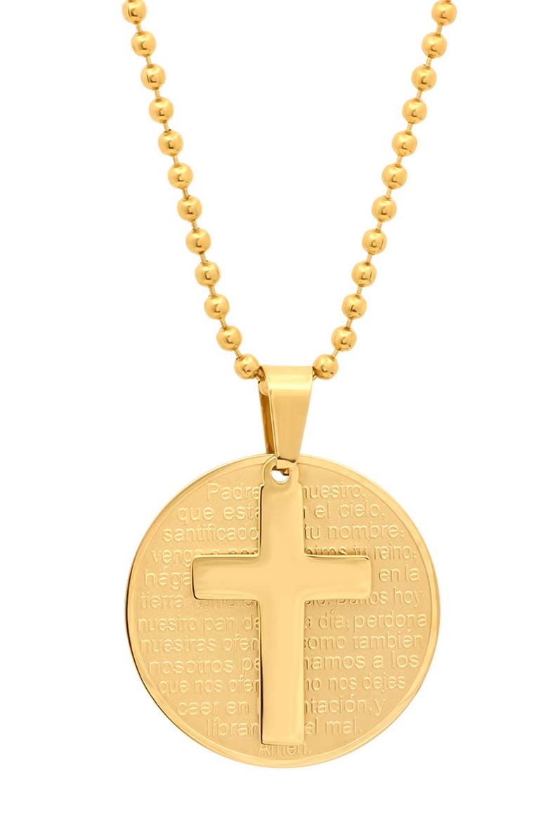 Spanish Lord's Prayer Medallion Pendant Necklace, Main, color, GOLD