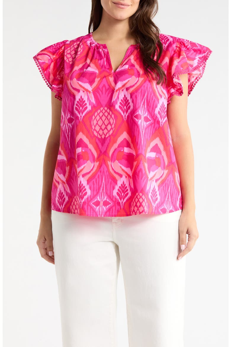 Devant Carya Ruffle Cotton Top, Main, color, MAGENTA-CORAL