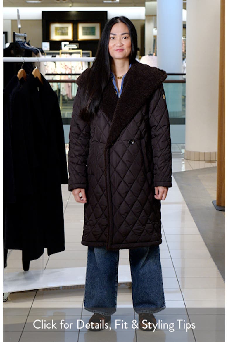 Faux Shearling Lined Quilted Hooded Coat video