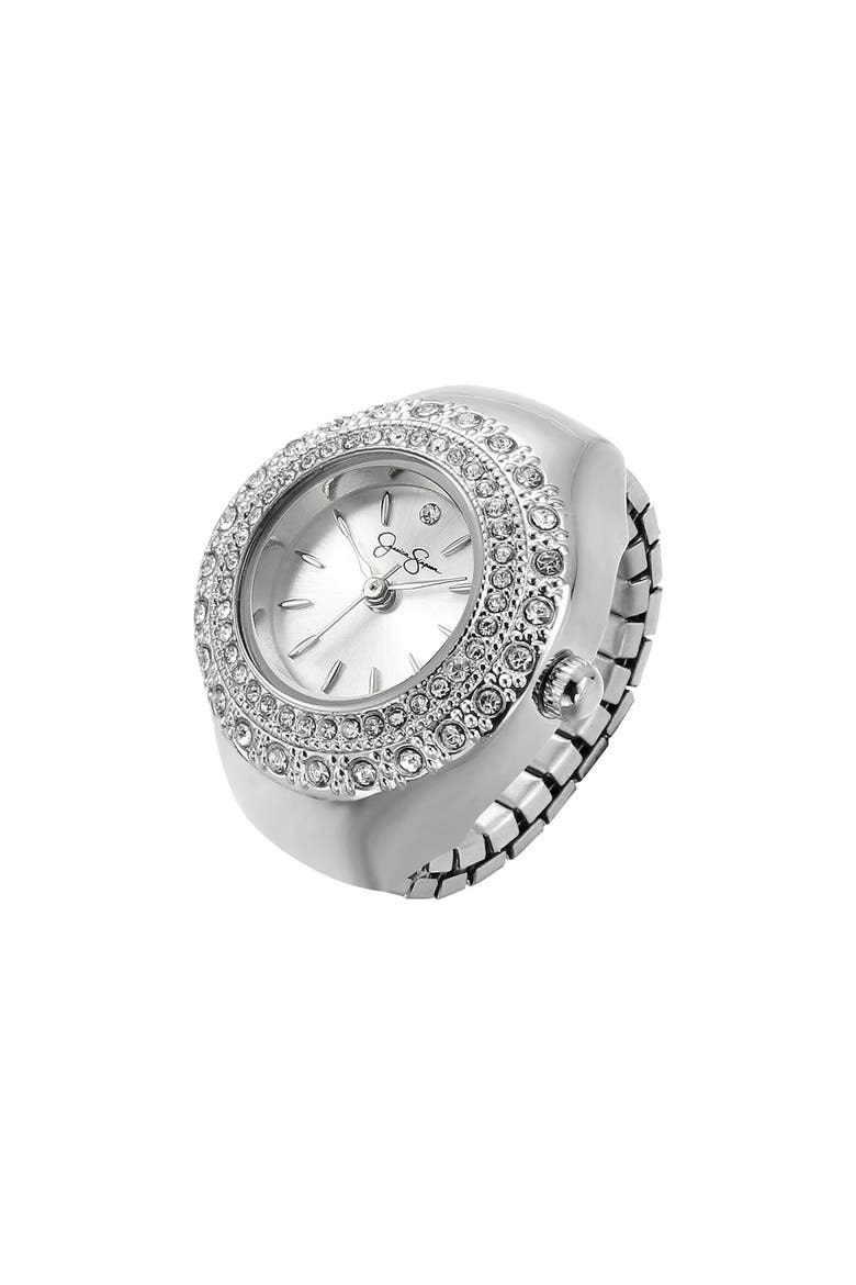 Miligrain Crystal Ring Watch, 22mm, Main, color, SILVER