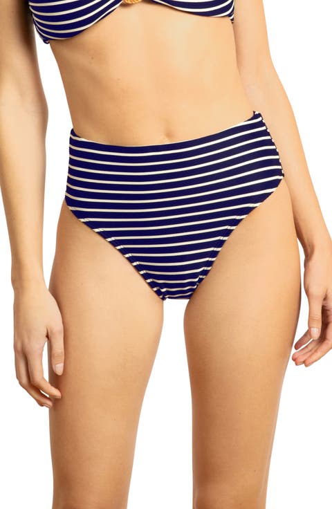 Parker Stripe High Waist Rib Bikini Bottoms