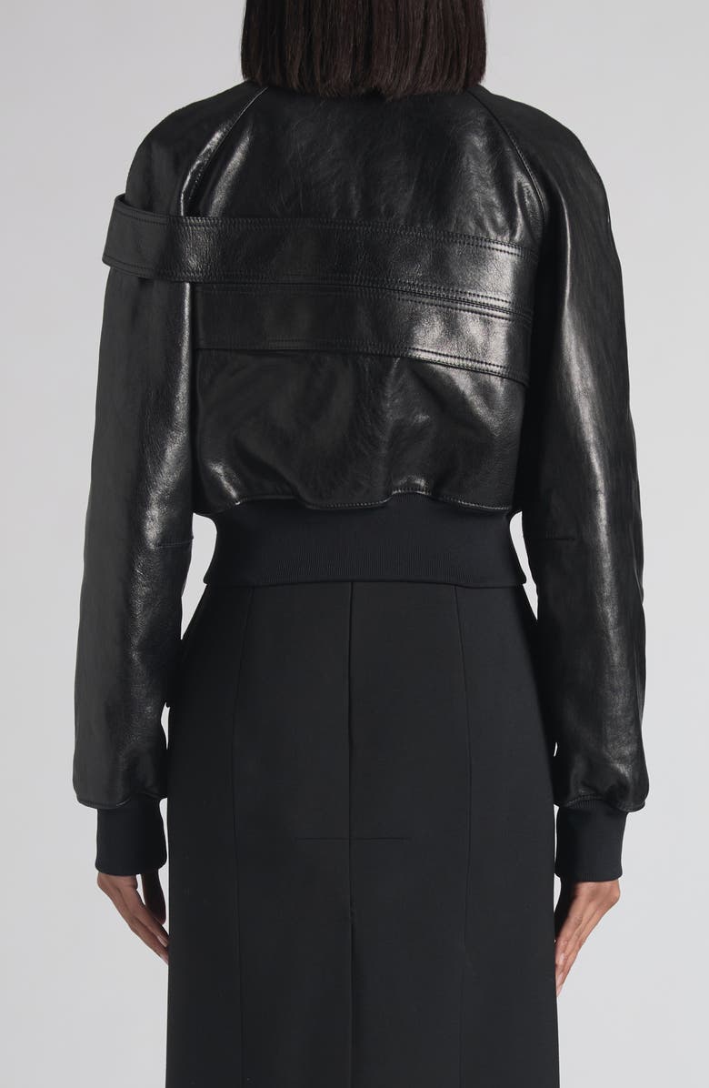McQueen Belt Detail Lambskin Leather Bomber Jacket, Alternate, color, Black