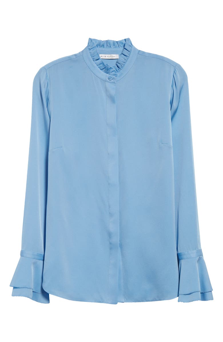 Elie Tahari The Adair Ruffle Stretch Silk Button-Up Shirt, Alternate, color, 