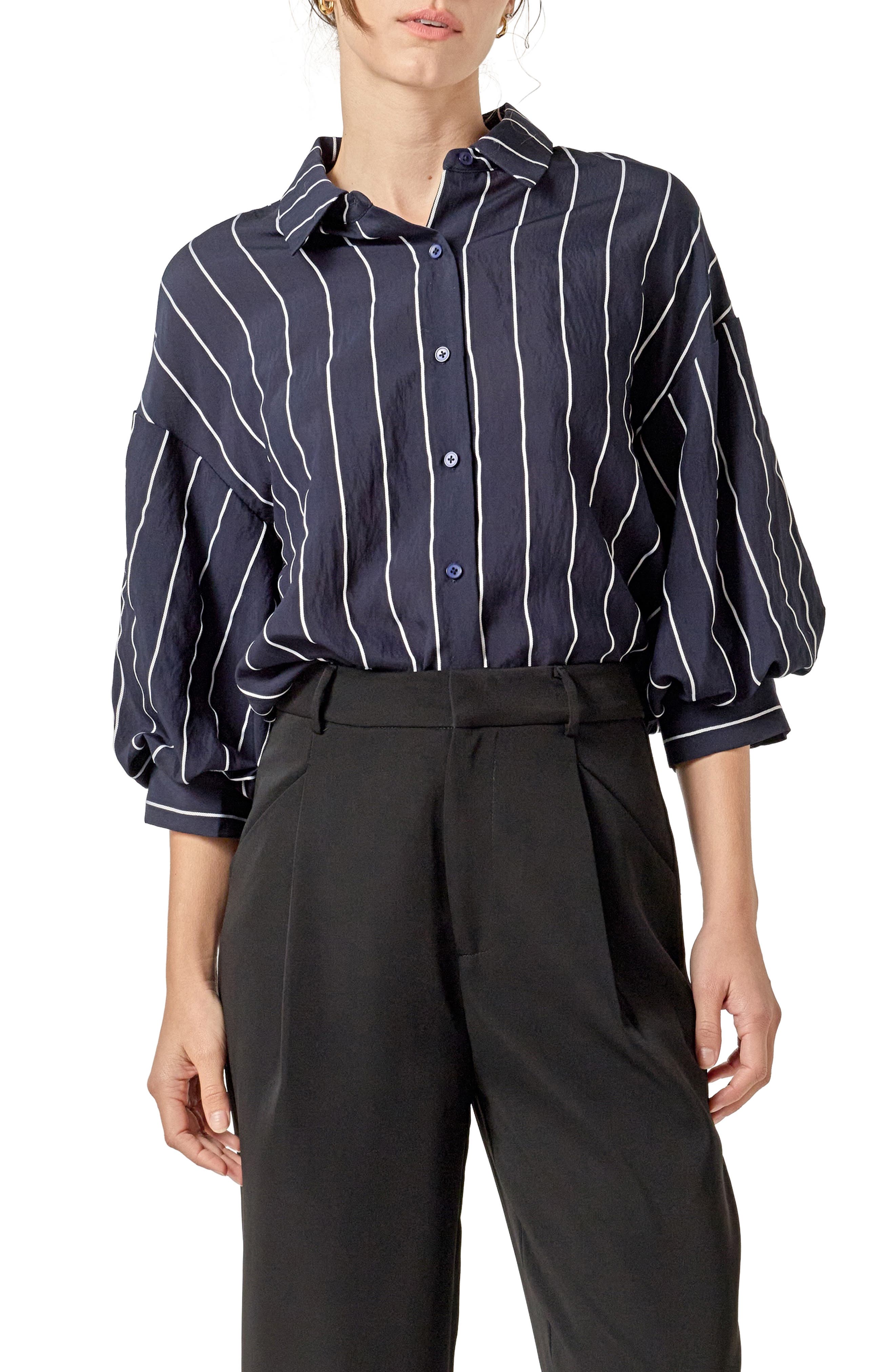 English Factory Stripe Balloon Sleeve Shirt